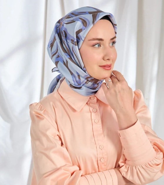 Silk Home Twill İpek Eşarp - 11548-08 Lila Mavi 