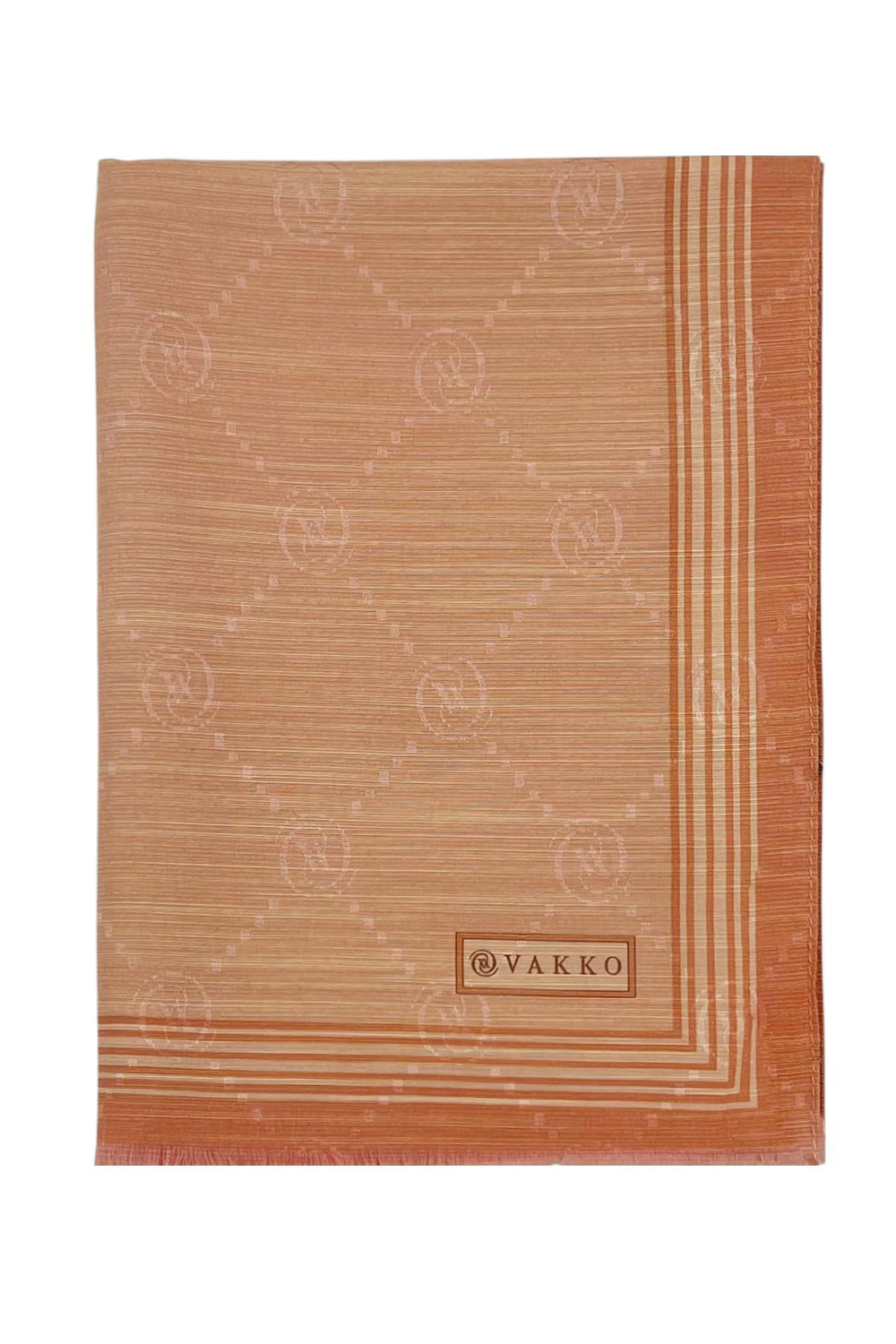 Vakko Pamuk İpek Şal - Bordürlü Monogram - Koyu Somon