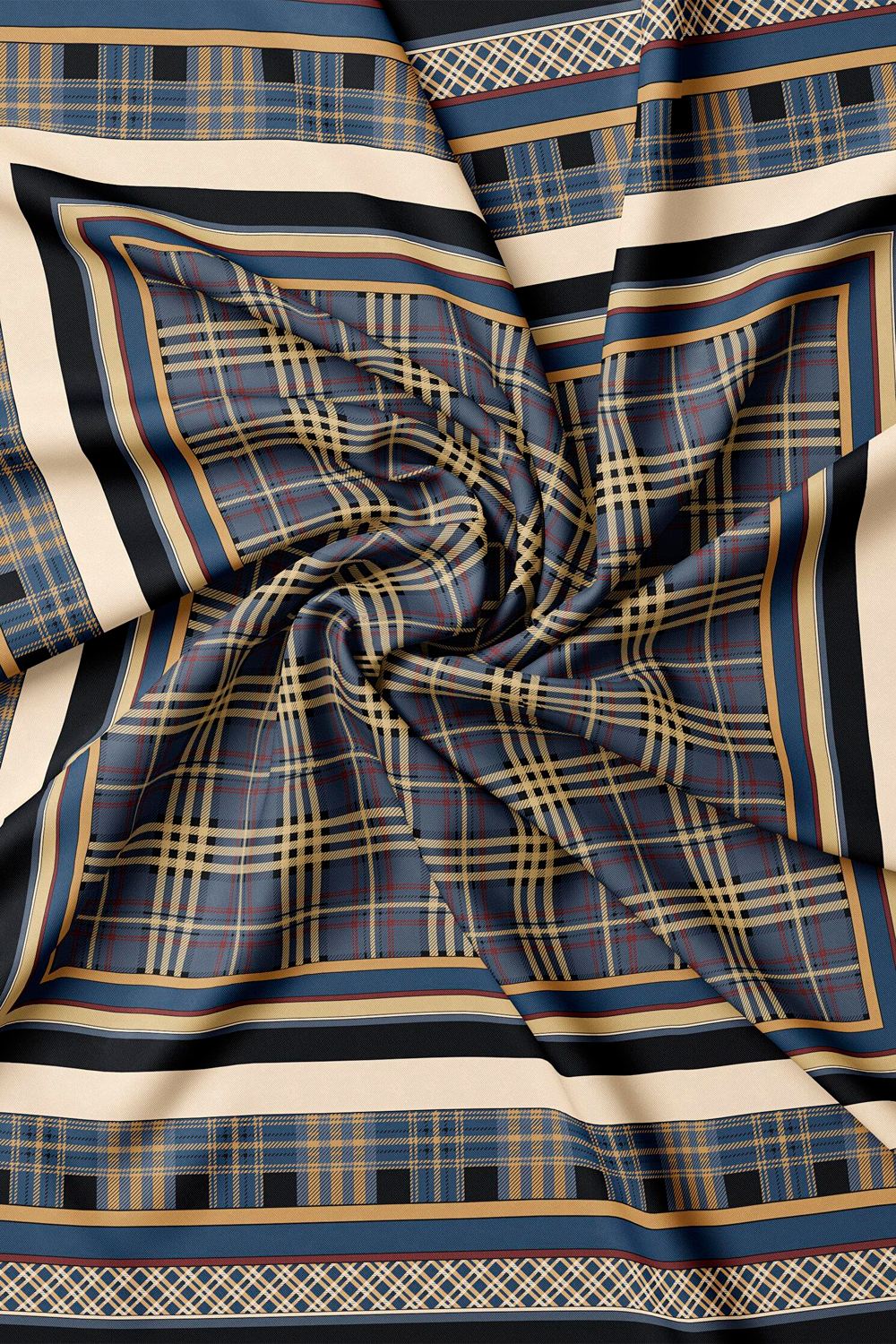 Vakko Twill İpek Eşarp - 40805 - Lacivert Siyah