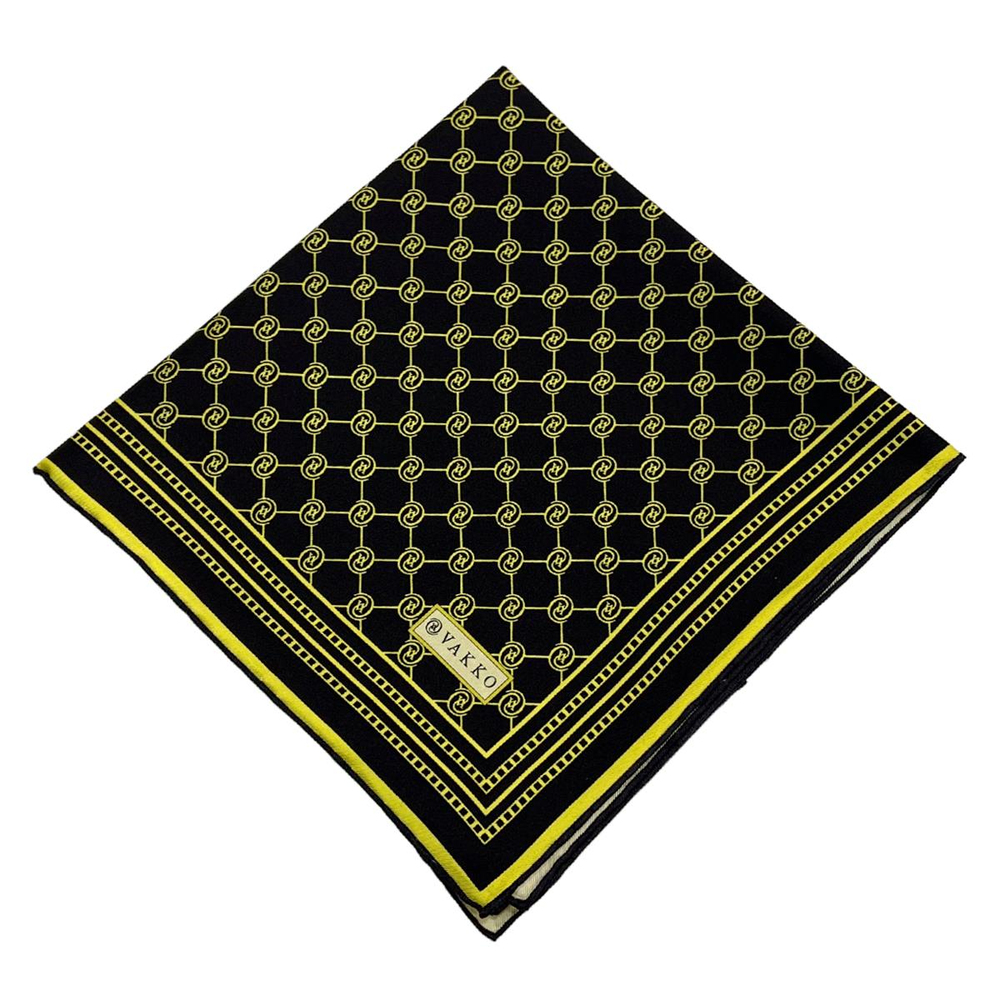 Vakko Twill İpek Eşarp - Özel Seri - Siyah Sarı