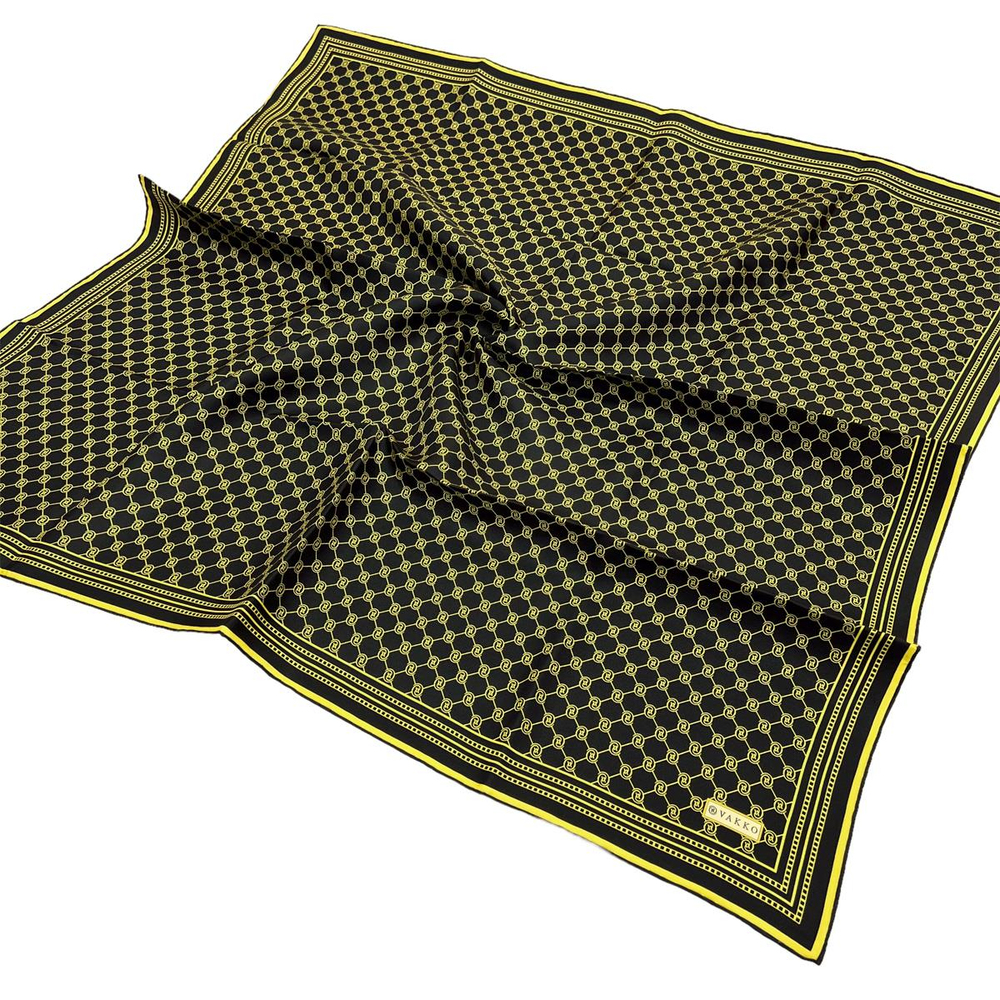 Vakko Twill İpek Eşarp - Özel Seri - Siyah Sarı