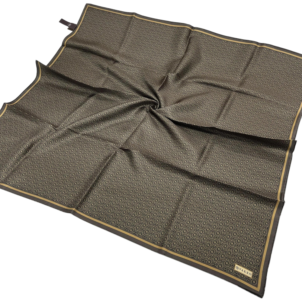 Vakko Twill İpek Eşarp - Yeni Monogram - Acı Kahve