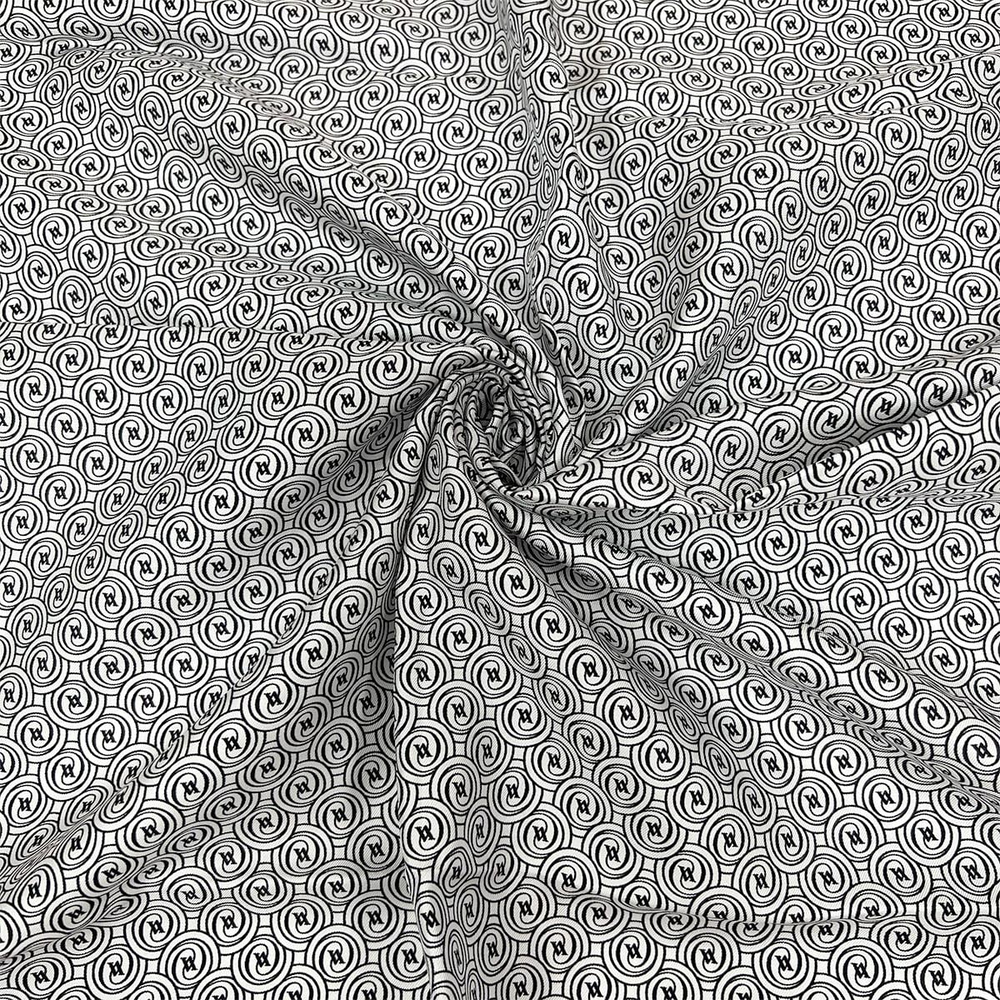 Vakko Twill İpek Eşarp - Helezon Monogram - Beyaz Siyah