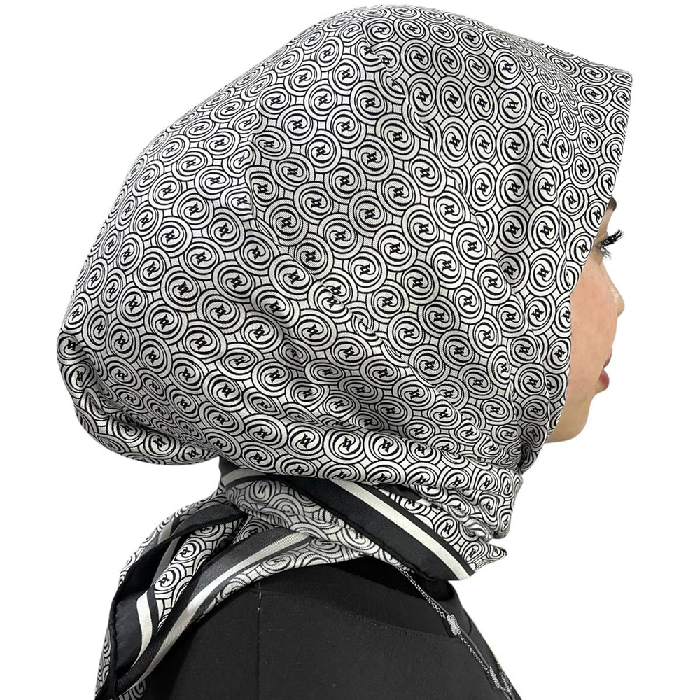 Vakko Twill İpek Eşarp - Helezon Monogram - Beyaz Siyah