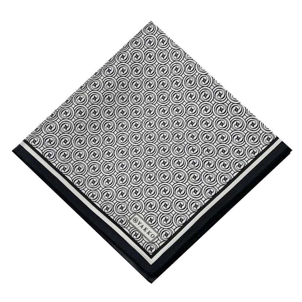 Vakko Twill İpek Eşarp - Helezon Monogram - Beyaz Siyah