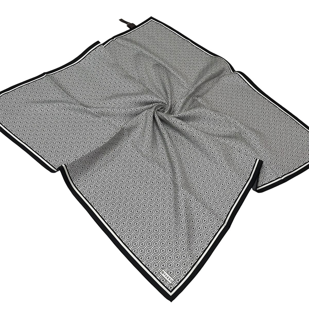 Vakko Twill İpek Eşarp - Helezon Monogram - Beyaz Siyah