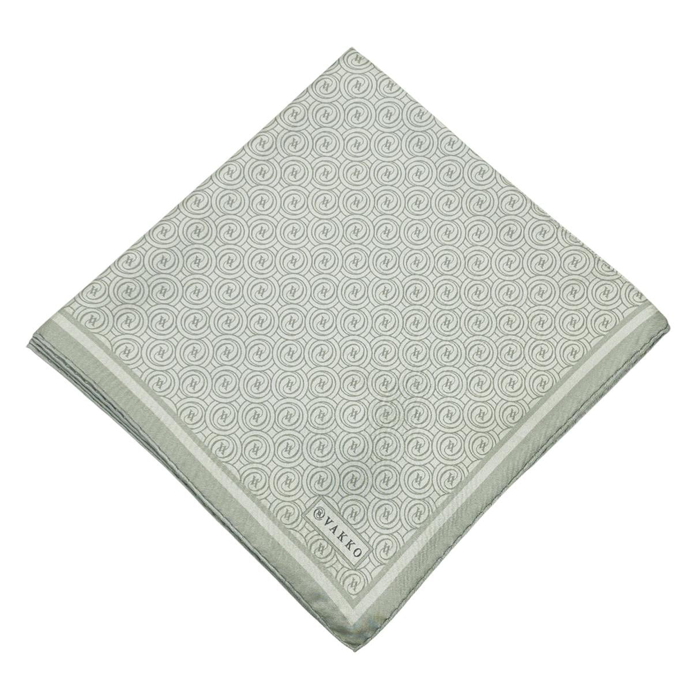 Vakko Twill İpek Eşarp - Yeni Monogram - Soft Yeşil