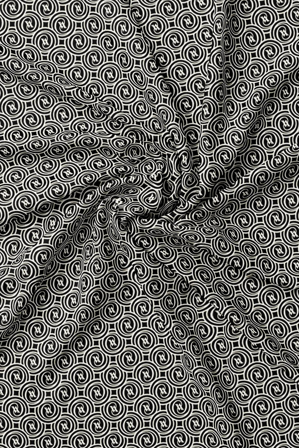 Vakko Twill İpek Şal - Helezon Monogram - Siyah Krem