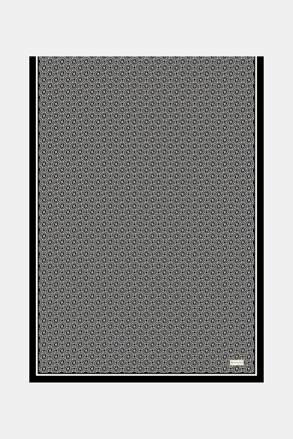 Vakko Twill İpek Şal - Helezon Monogram - Siyah Krem