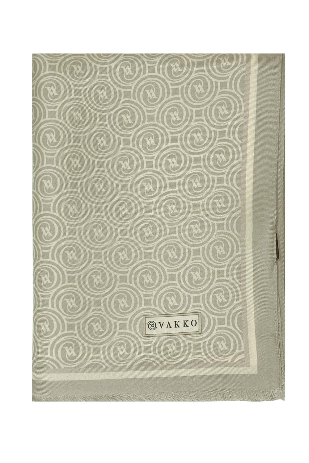 Vakko Twill İpek Şal - Yeni Monogram - Açık Taş Krem