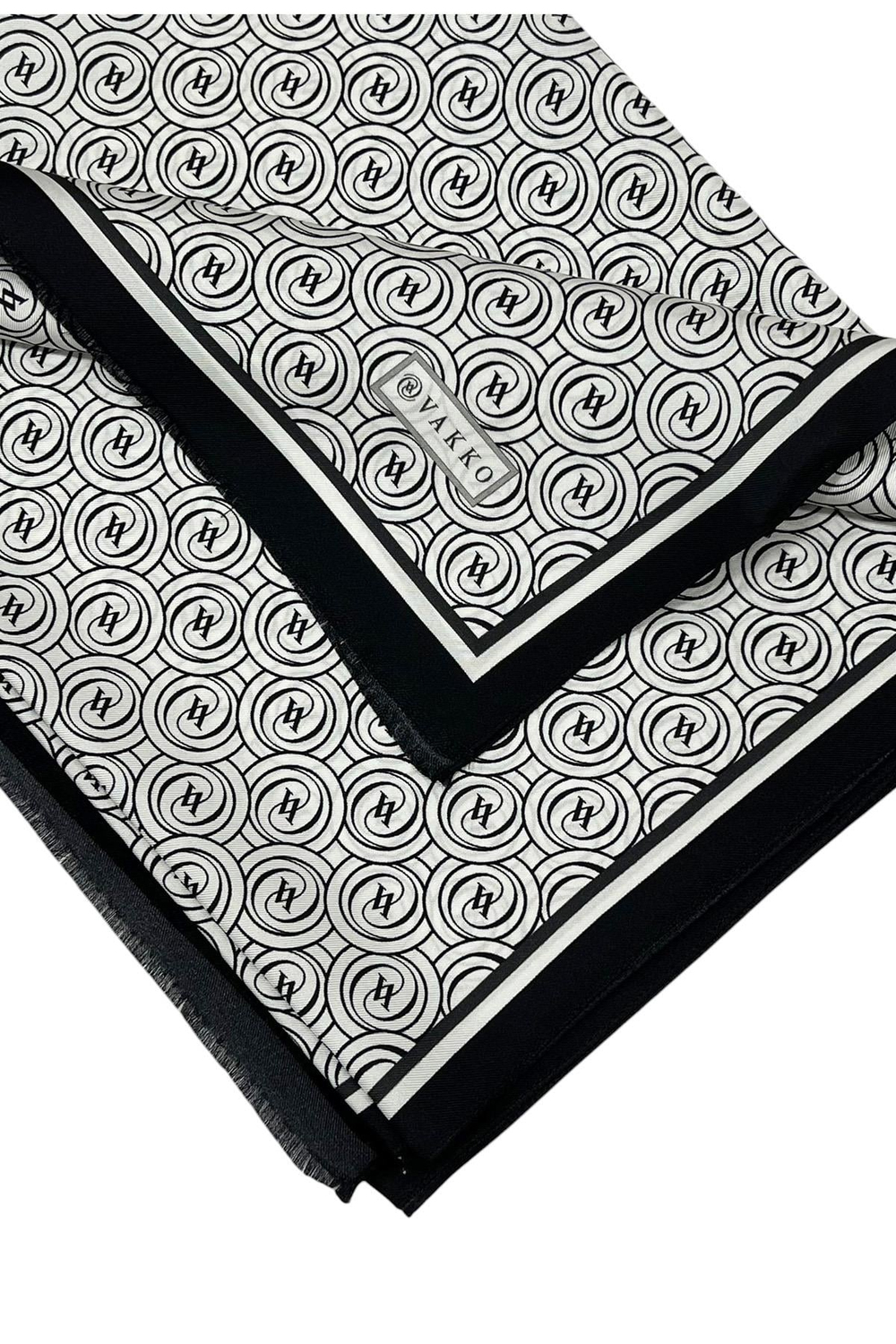 Vakko Twill İpek Şal - Helezon Monogram - Beyaz Siyah