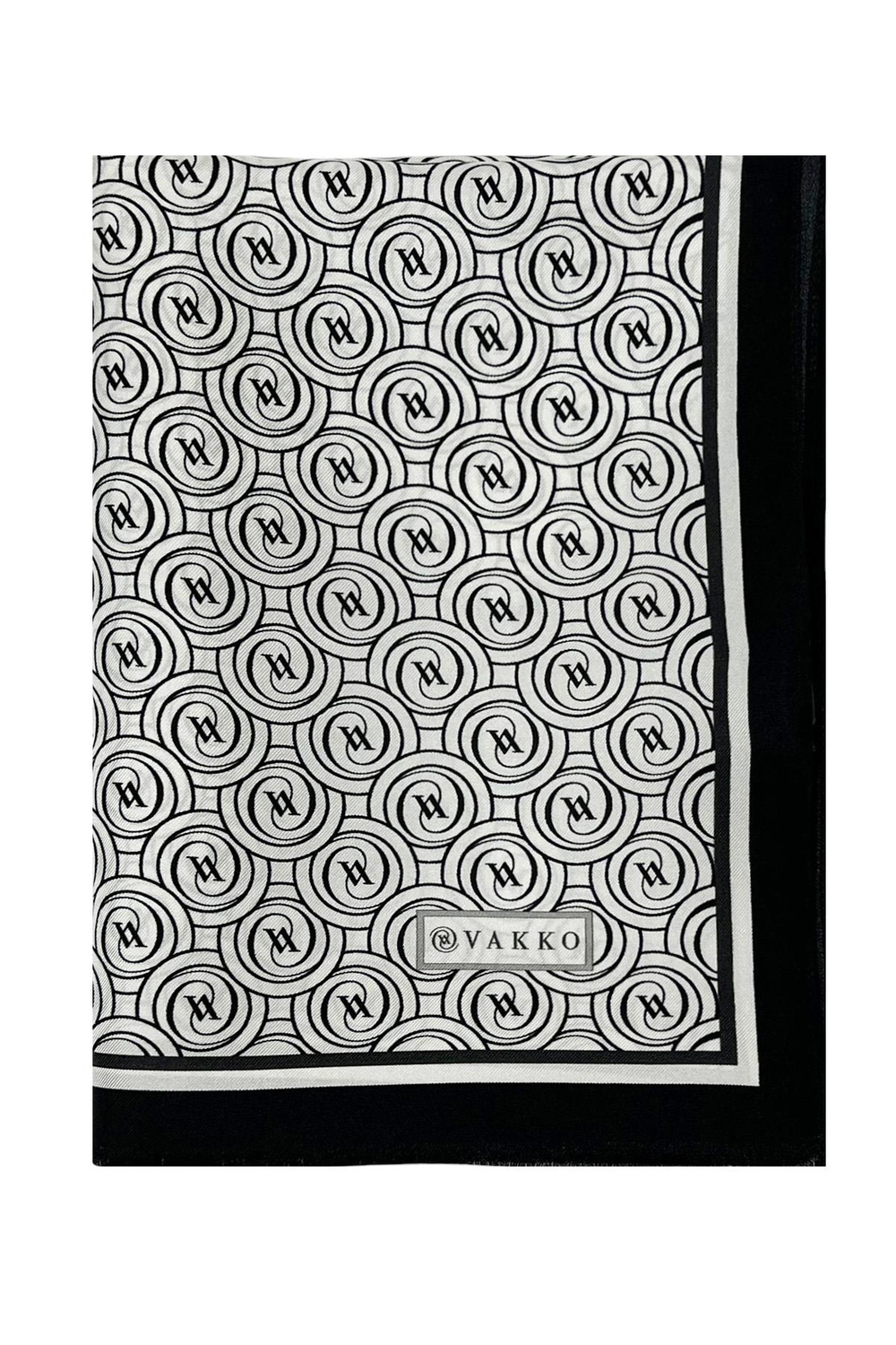 Vakko Twill İpek Şal - Helezon Monogram - Beyaz Siyah