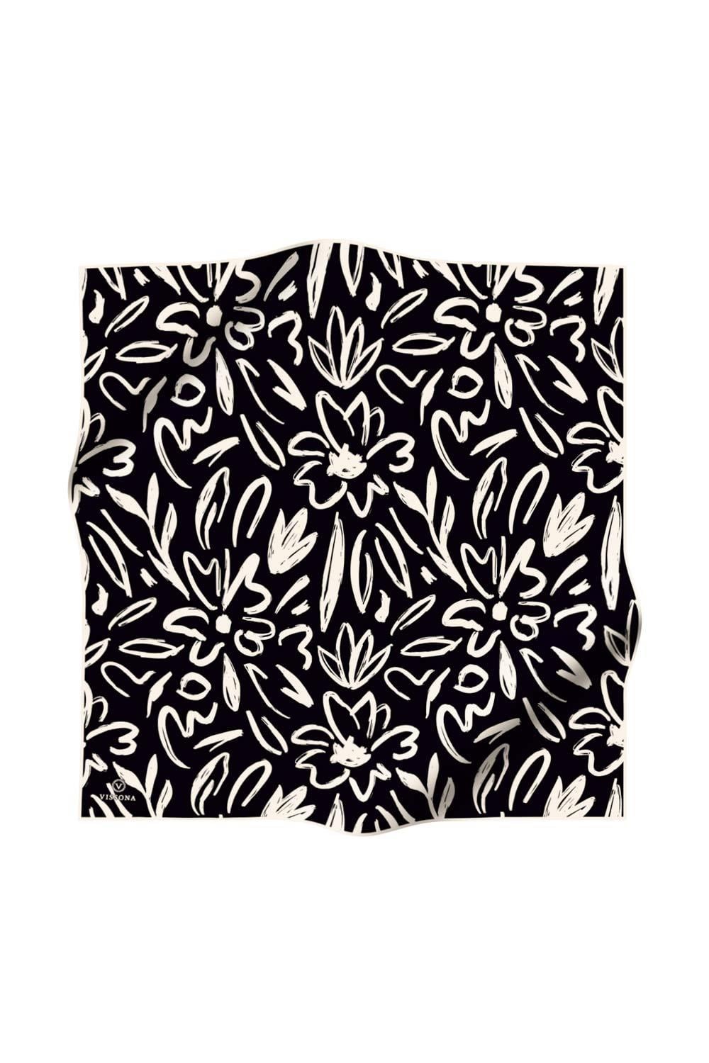 Vissona Twill İpek Eşarp - 60337 - 0001-0003 Siyah Krem