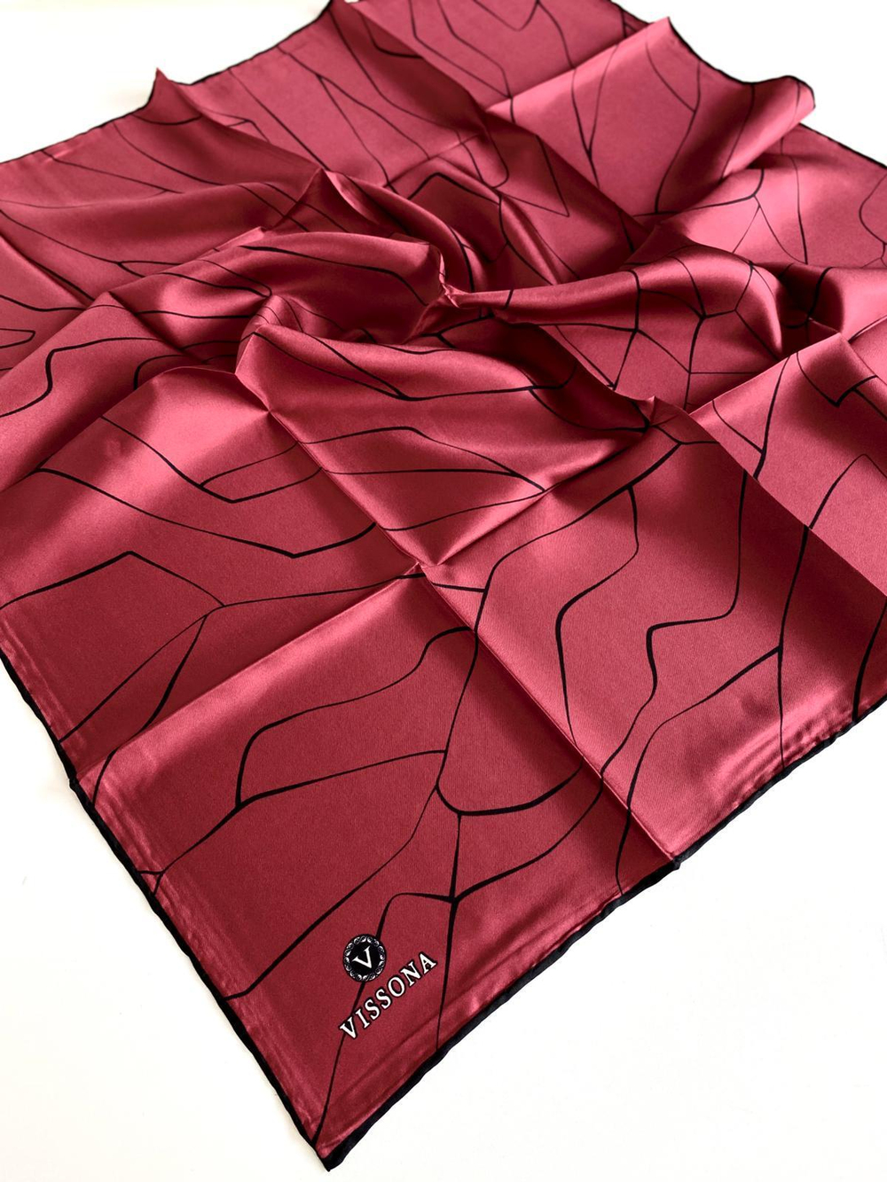 Vissona Twill İpek Eşarp - 60801 - 0018-0001 Bordo Siyah