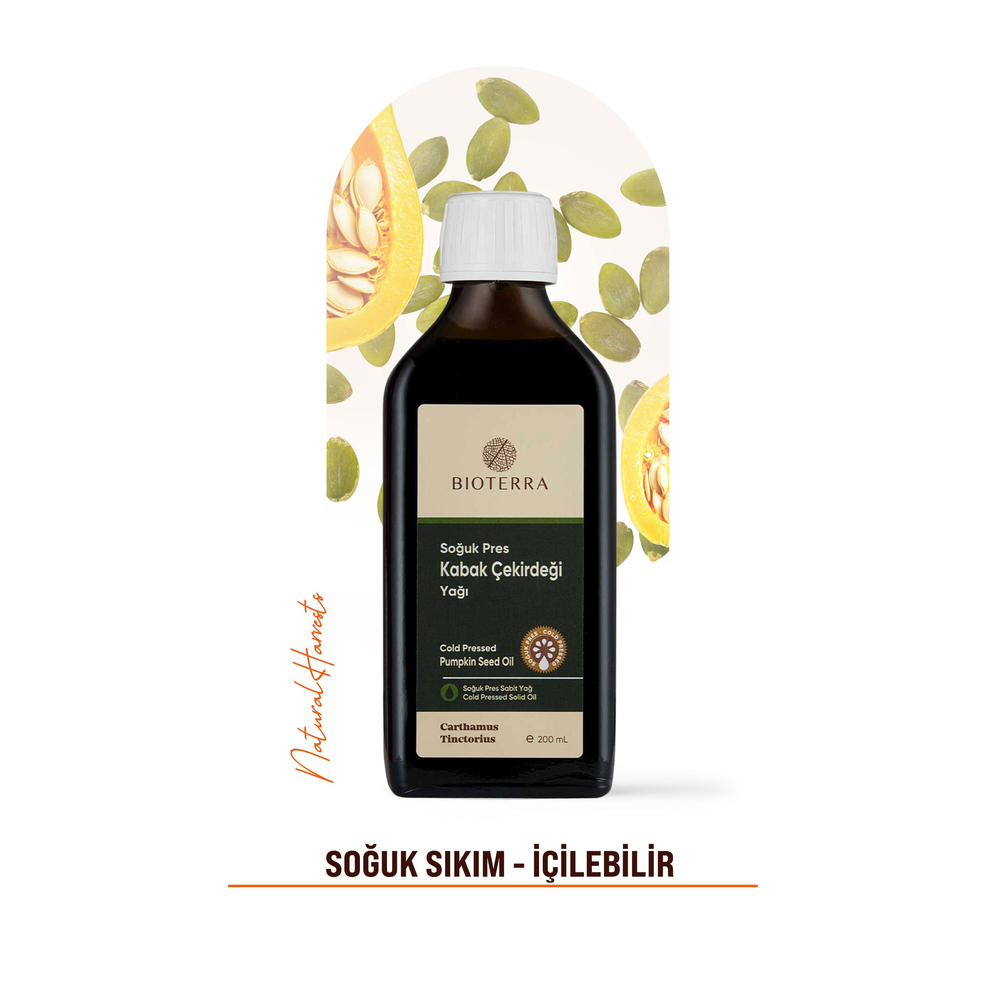 Bioterra Organik Kabak Çekirdeği Yağı – Soğuk Pres, Katkısız Çok Amaçlı Yağ 200 ml | Cold Pressed Pumpkin Seed Oil