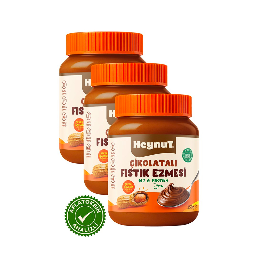 HeynuT Şeker ilavesiz Çikolatalı Fıstık Ezmesi 350g x 3 Adet