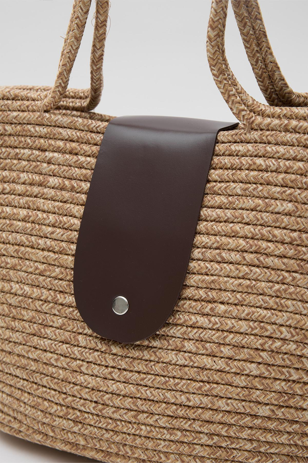 Duffy Kapaklı Handmade Hasır Tote Çanta Kahve