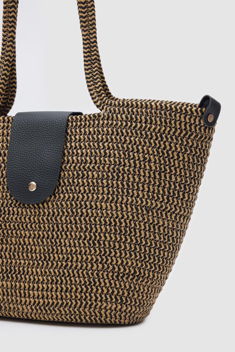 Duffy Kapaklı Handmade Hasır Tote Çanta Hardal Sarısı