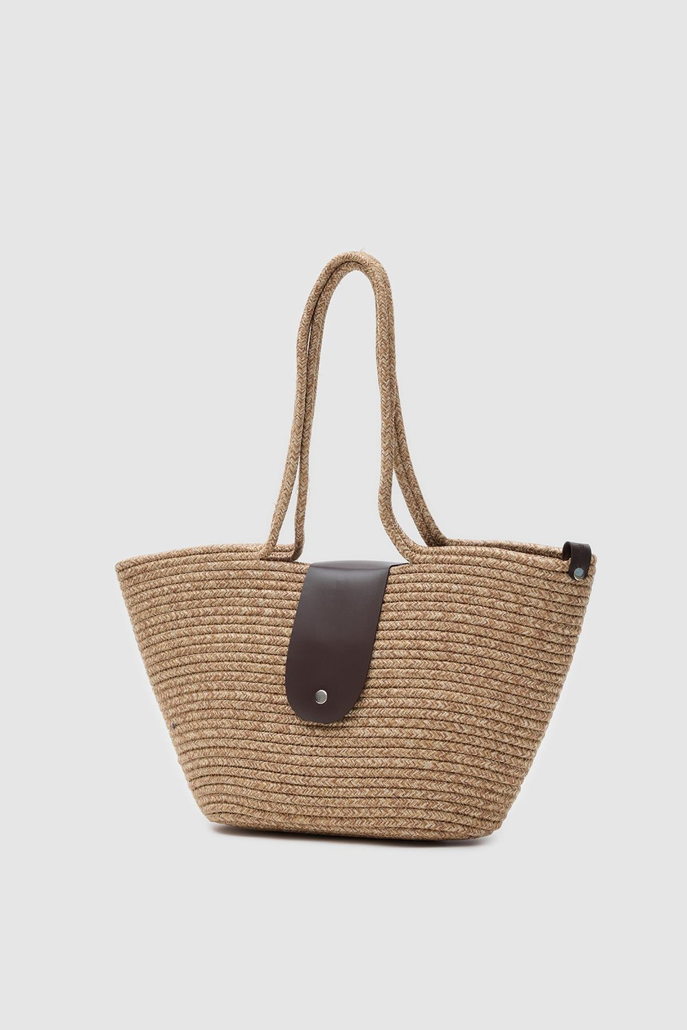 Duffy Kapaklı Handmade Hasır Tote Çanta Kahve
