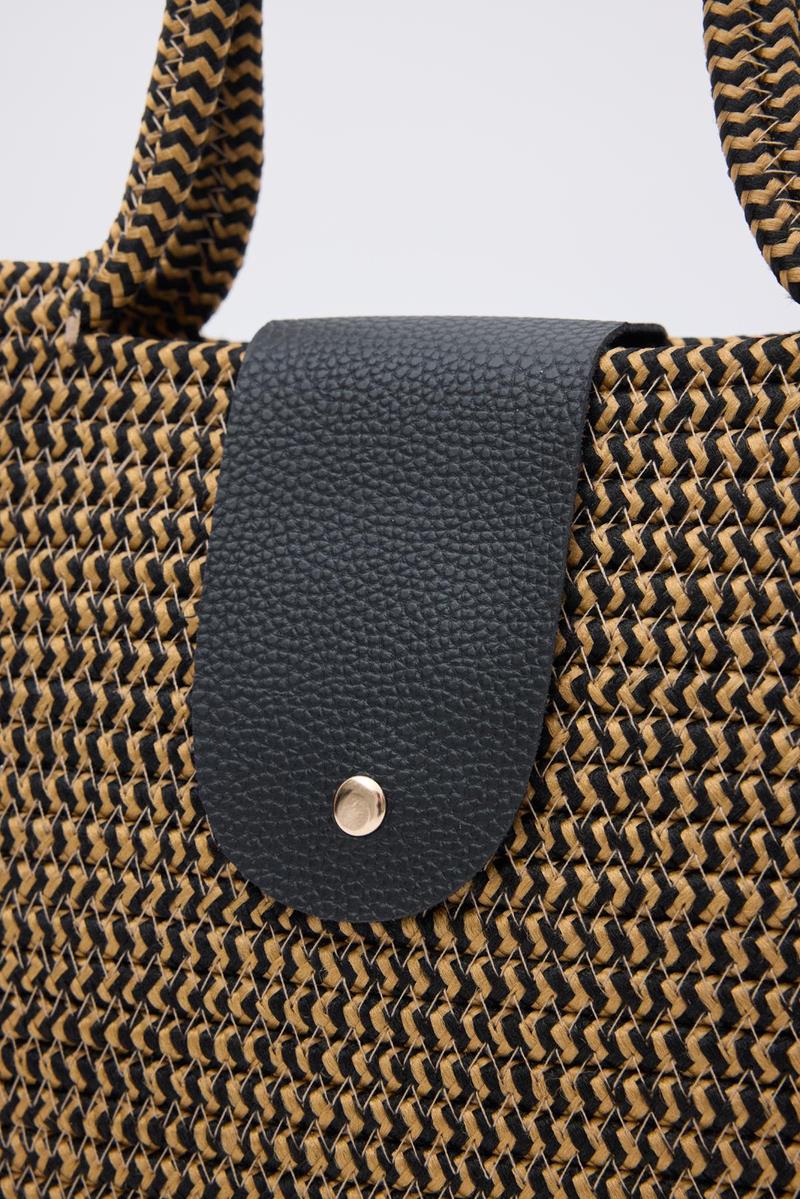 Duffy Kapaklı Handmade Hasır Tote Çanta Hardal Sarısı