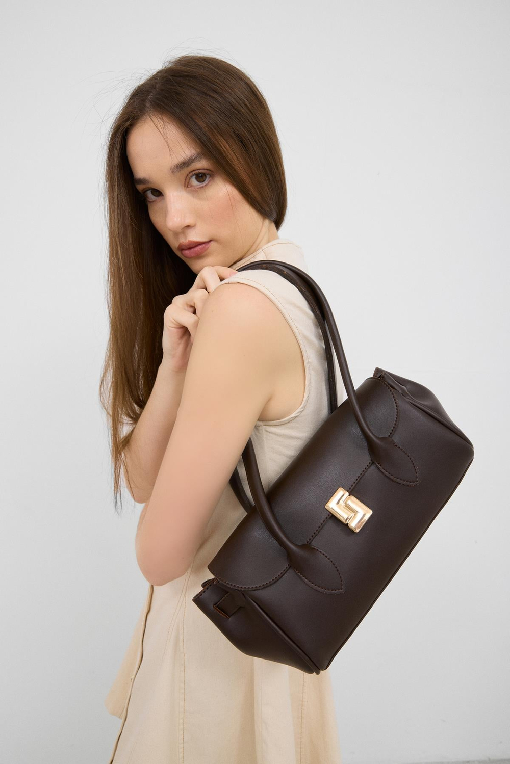 Lia Vintage Baget Çanta Kahverengi