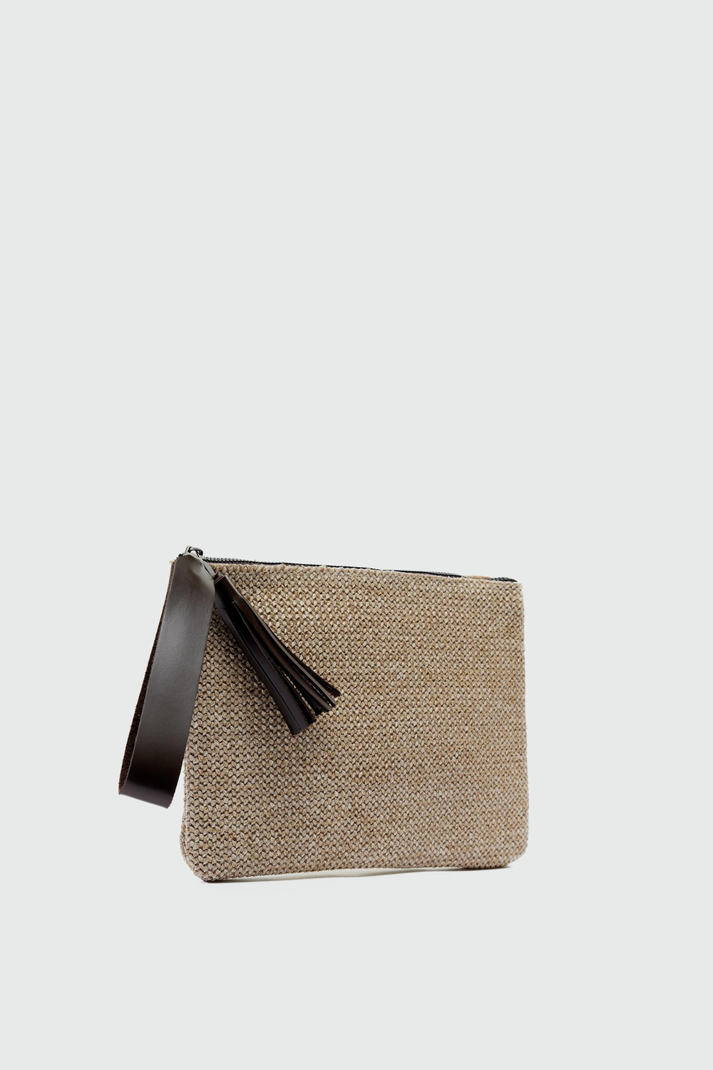 Juno Püskül Detaylı Hasır Clutch Çanta Kahve