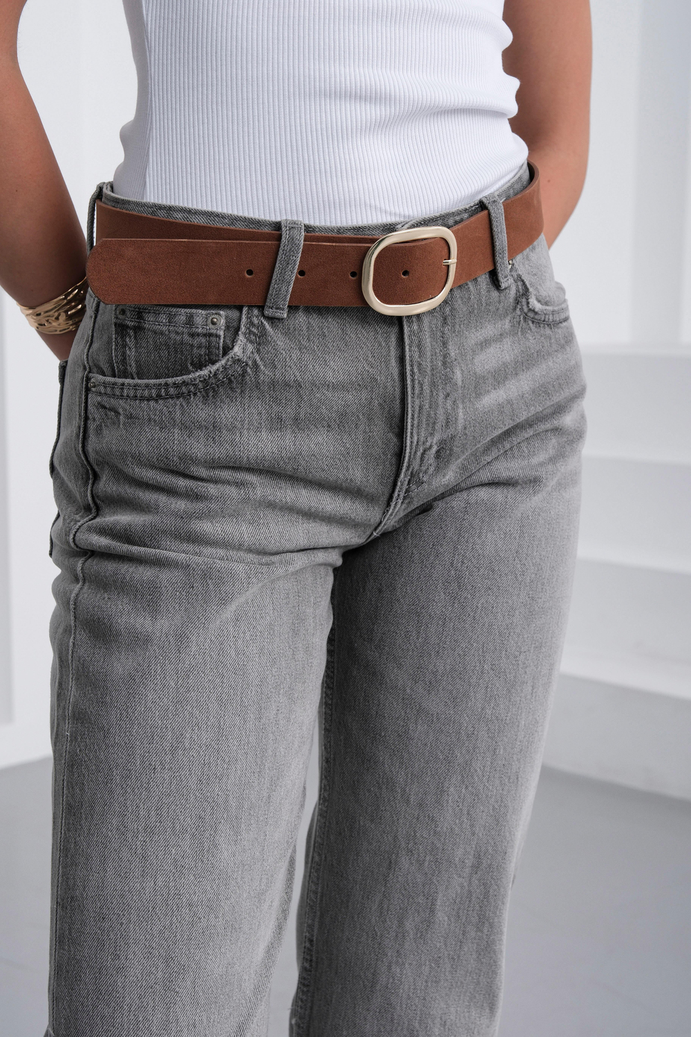 Süet Oval Tokalı Kemer Taba