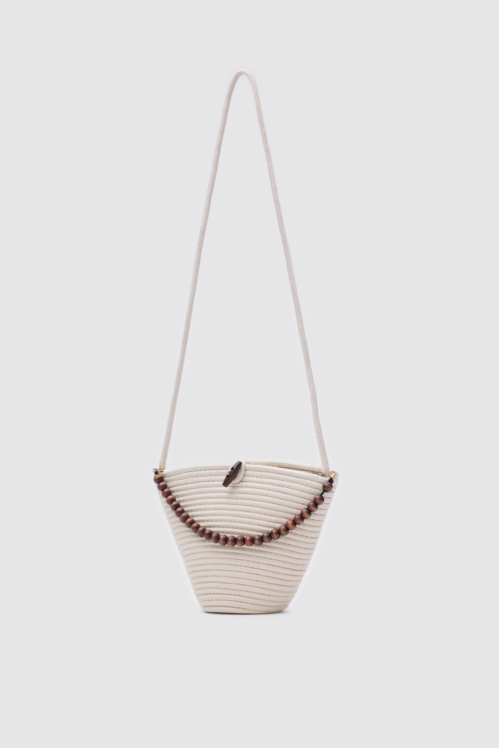 Piccolo Handmade Boncuk Detaylı Hasır Çanta Krem