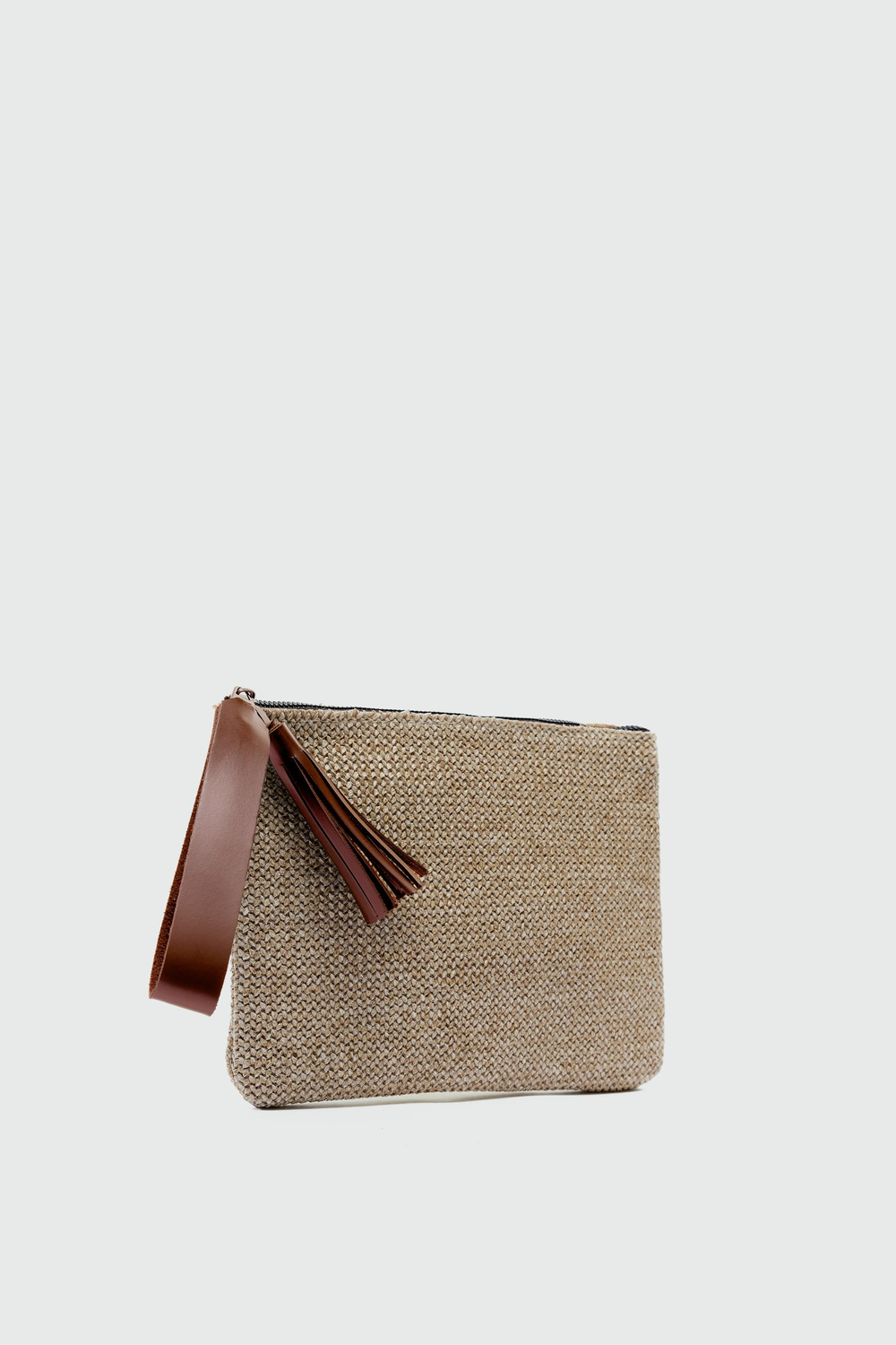 Juno Püskül Detaylı Hasır Clutch Çanta Taba