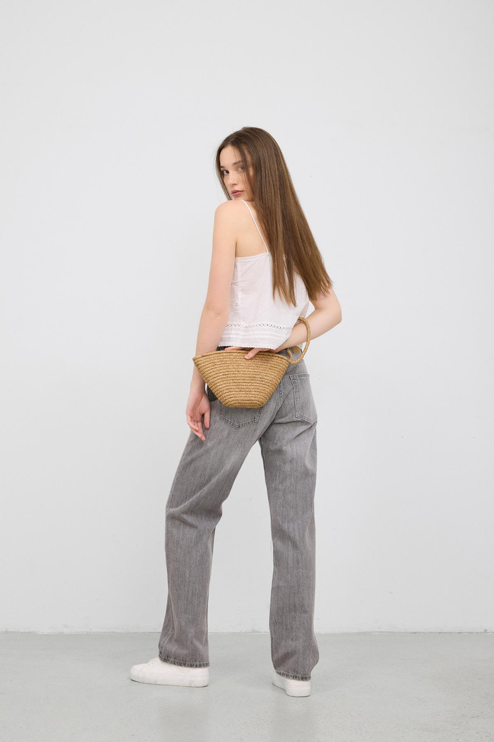 Rome Handmade Hasır Clutch Çanta Vizon