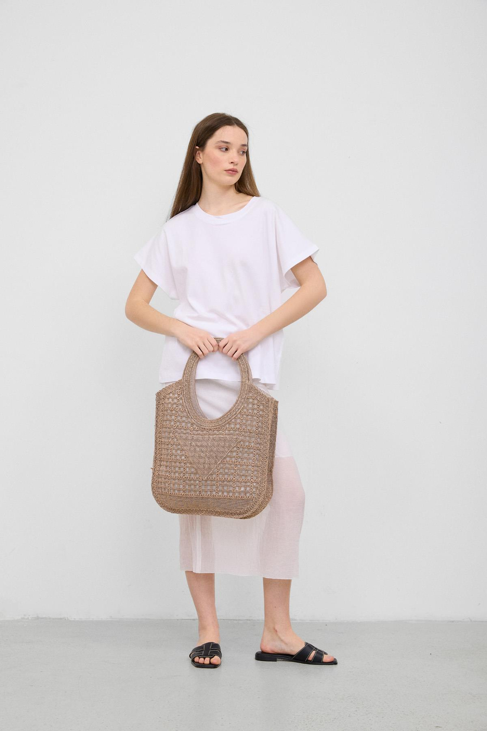 Vicolo Handmade Makrome Tote Çanta Vizon