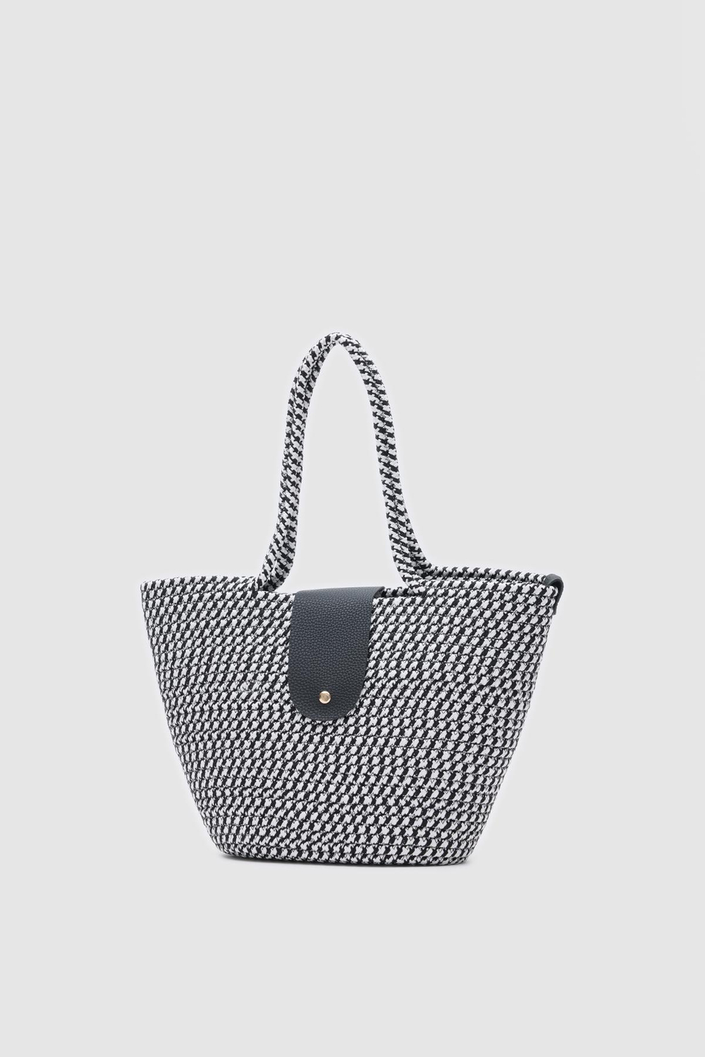 Duffy Kapaklı Handmade Hasır Tote Çanta Siyah
