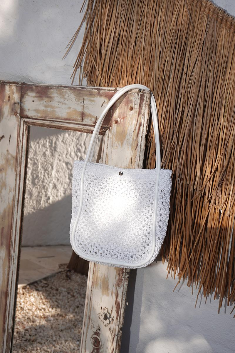 Palma Handmade Midi Hasır Omuz Çantası Beyaz