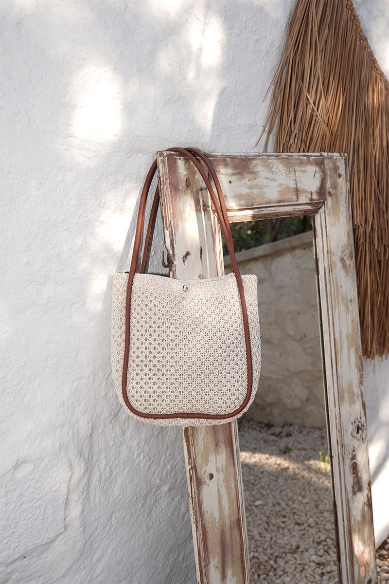Palma Handmade Midi Hasır Omuz Çantası Krem