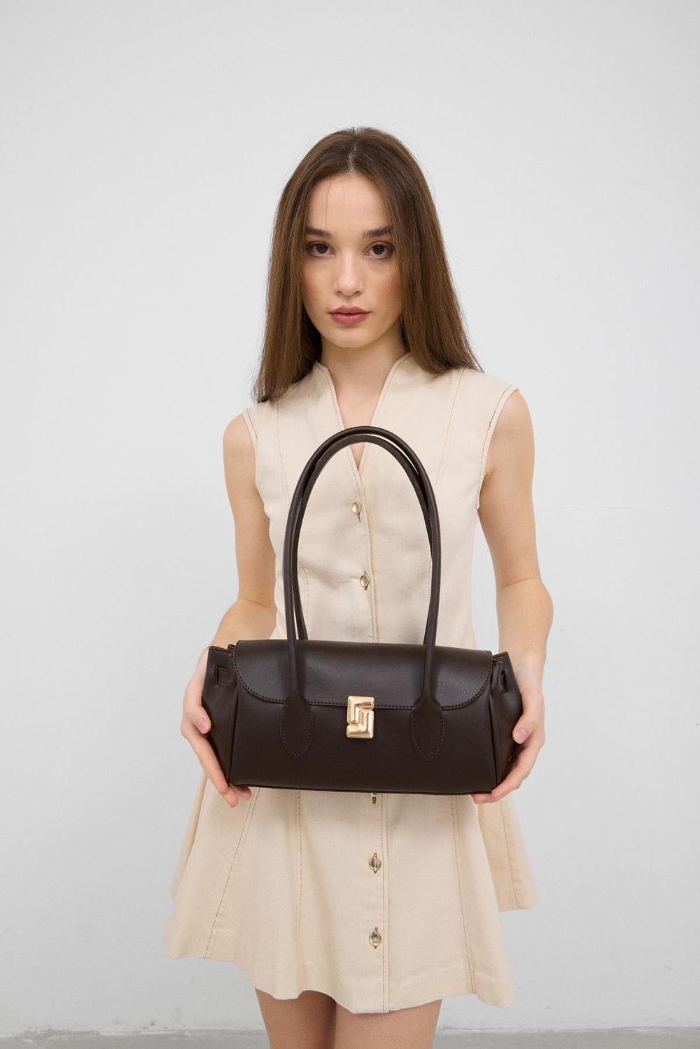 Lia Vintage Baget Çanta Kahverengi