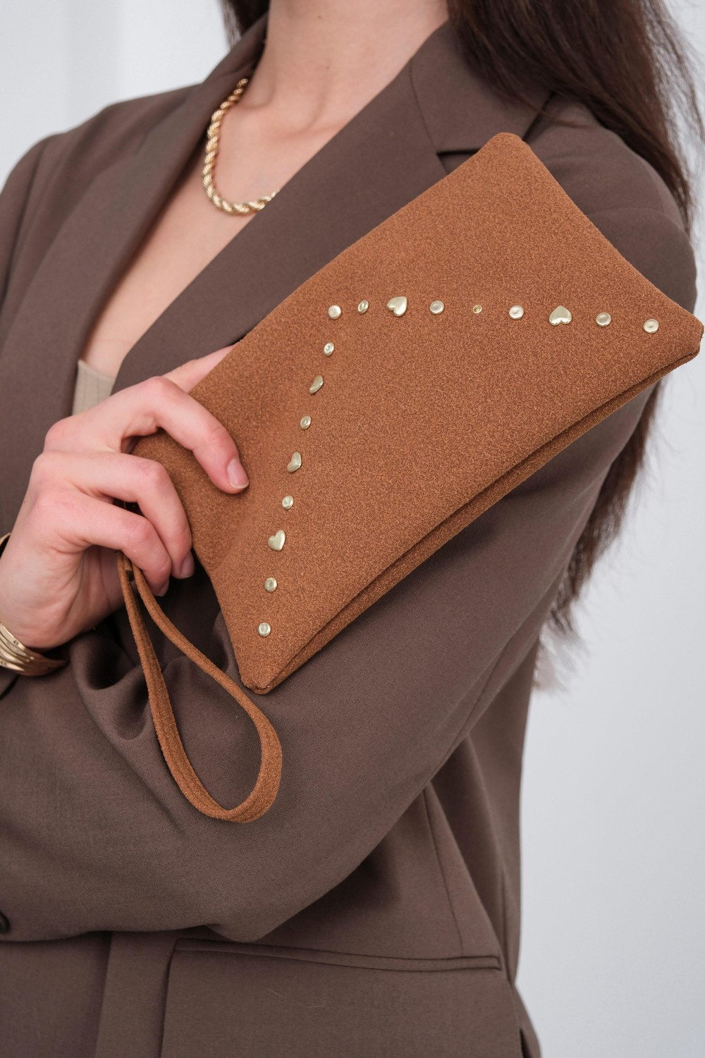 Geez Troklu Clutch Çanta Taba