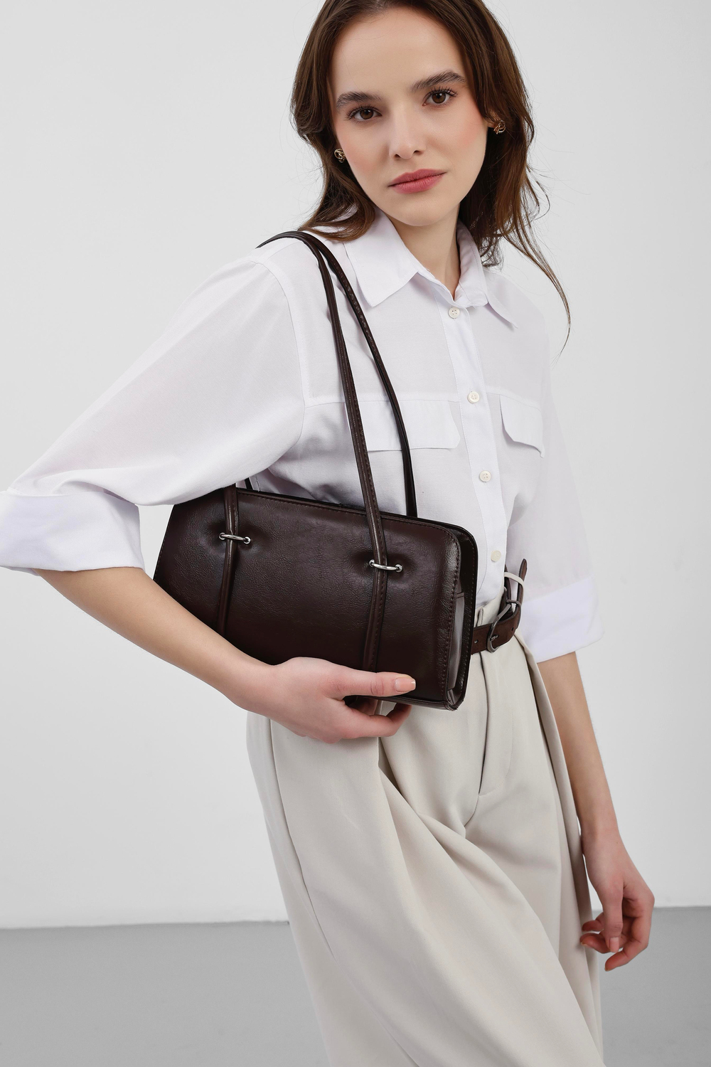 Hansal Metal Detaylı Baget Çanta Acı Kahve