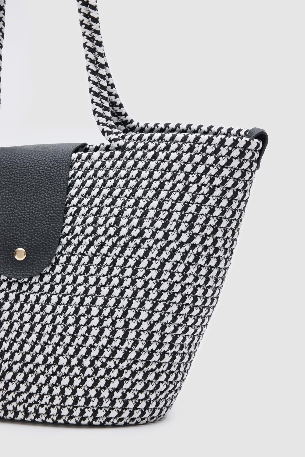 Duffy Kapaklı Handmade Hasır Tote Çanta Siyah