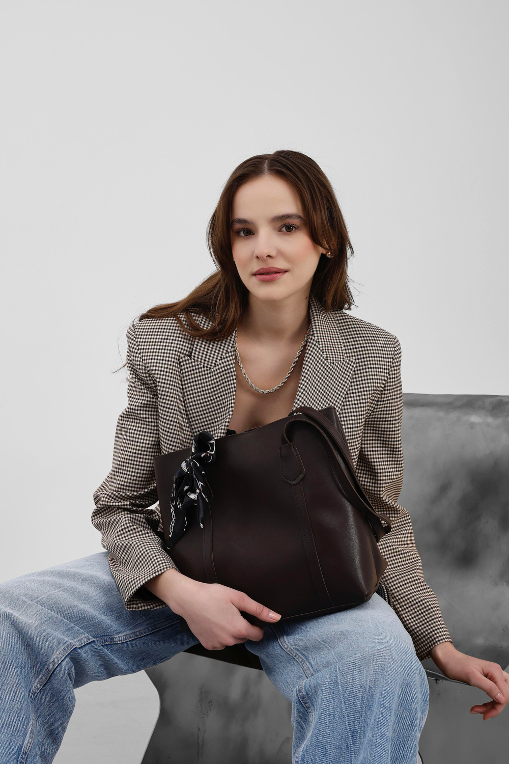 Grape Fularlı Omuz Çantası Acı Kahve