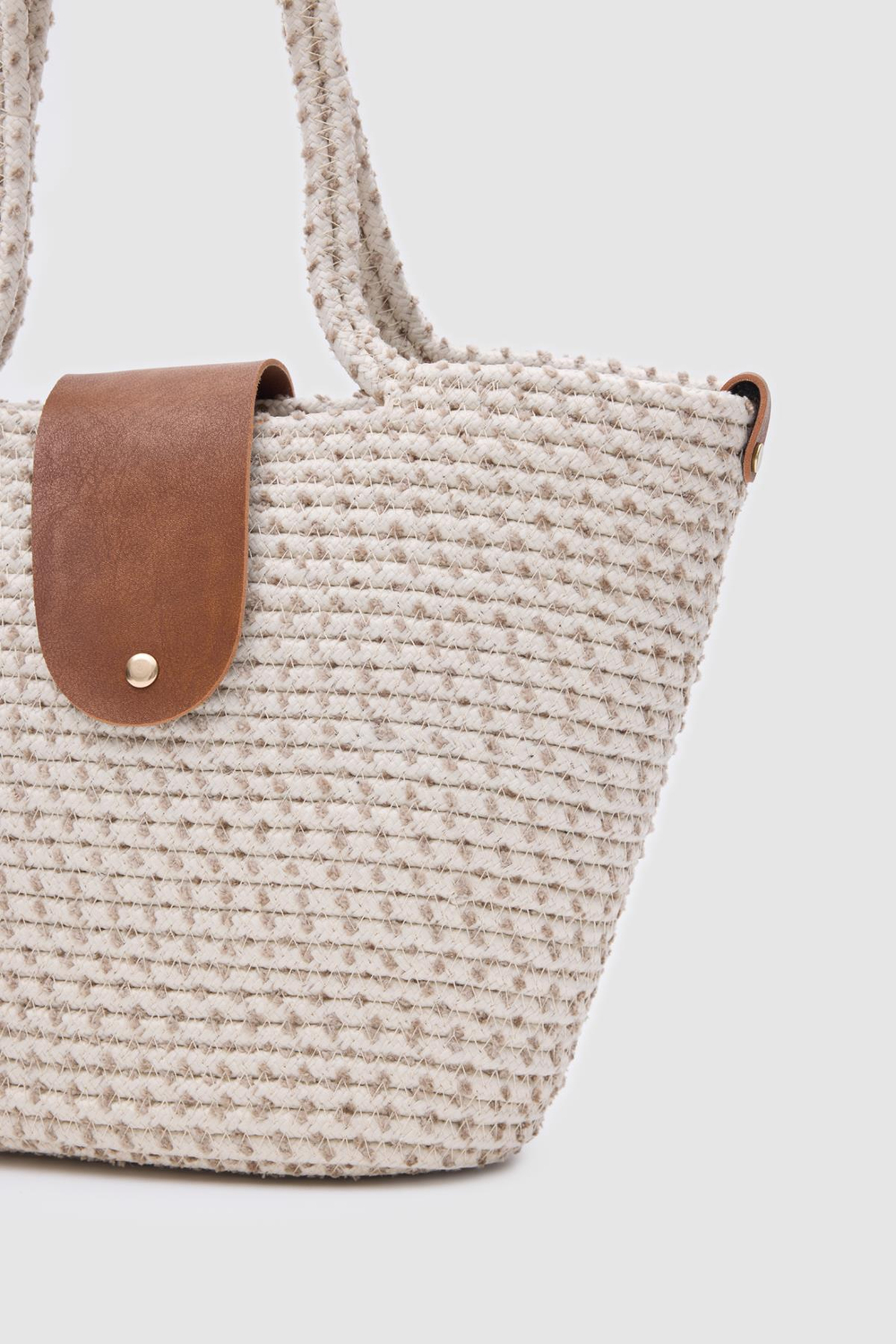 Duffy Kapaklı Handmade Hasır Tote Çanta Ekru