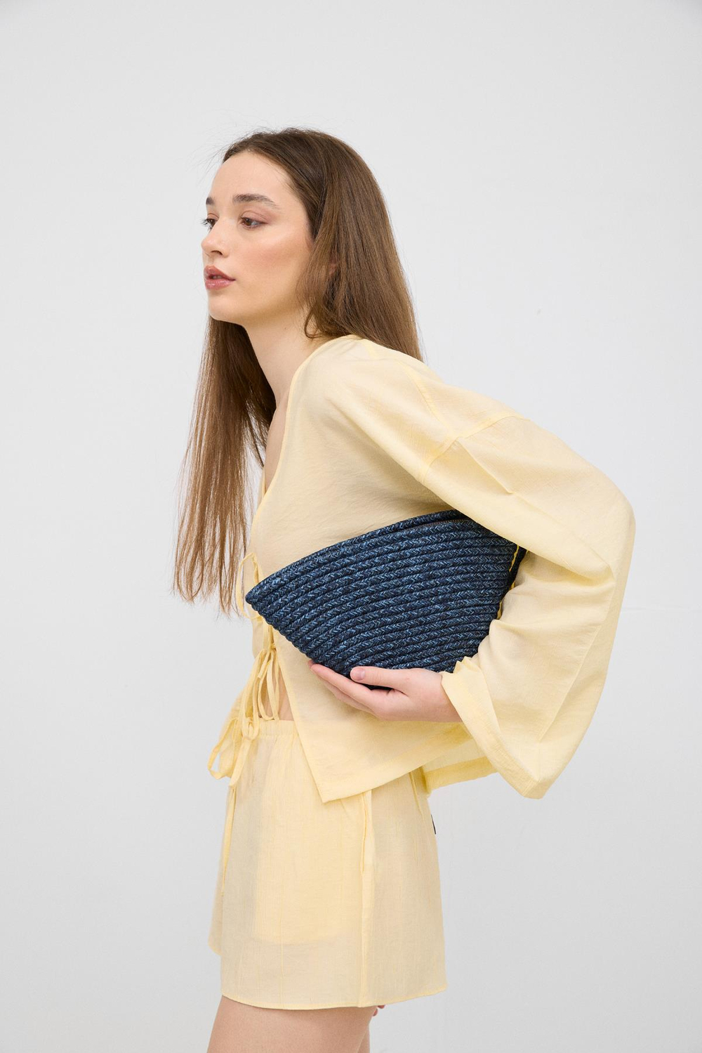 Rome Handmade Hasır Clutch Çanta Lacivert