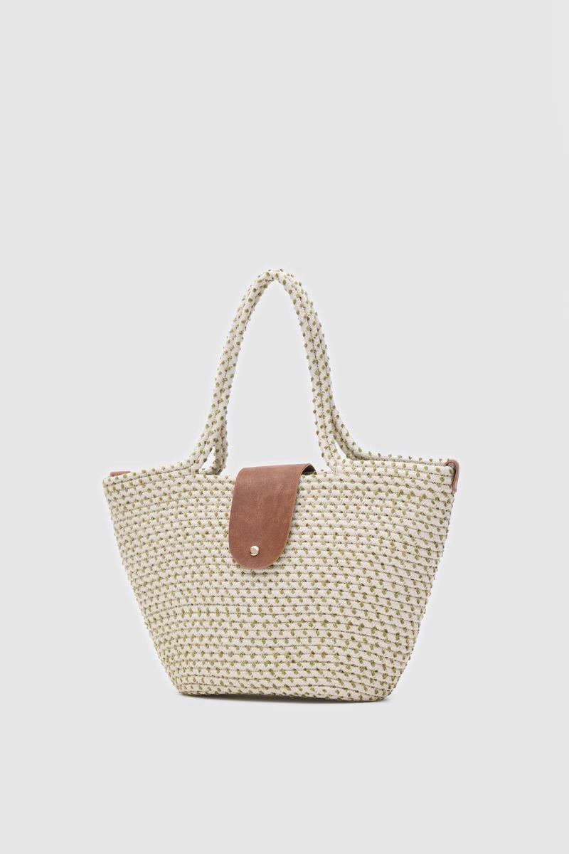 Duffy Kapaklı Handmade Hasır Tote Çanta Haki Yeşil