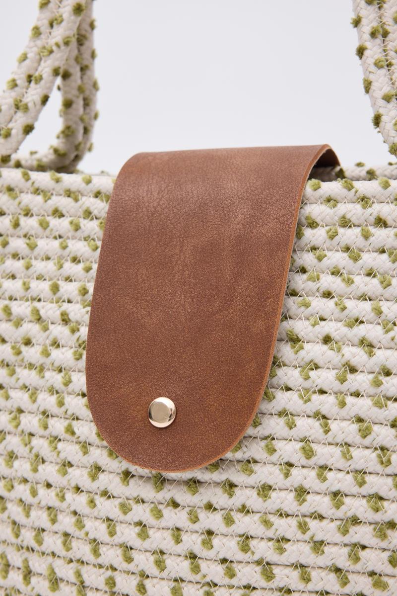Duffy Kapaklı Handmade Hasır Tote Çanta Haki Yeşil