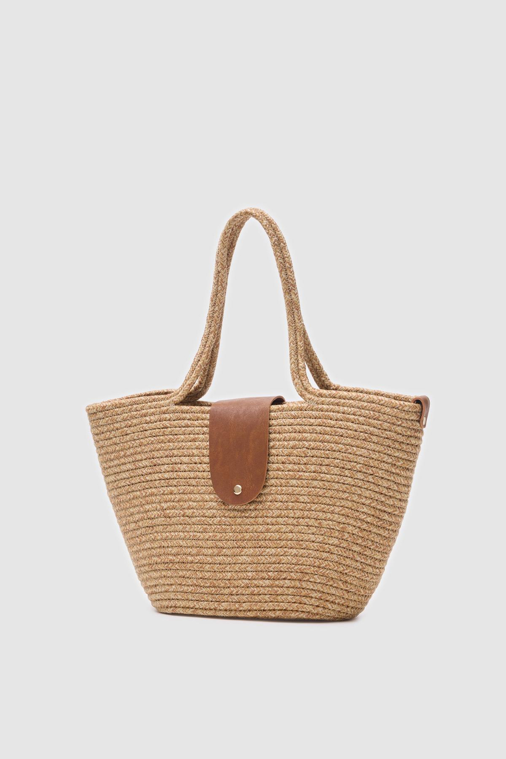 Duffy Kapaklı Handmade Hasır Tote Çanta Vizon