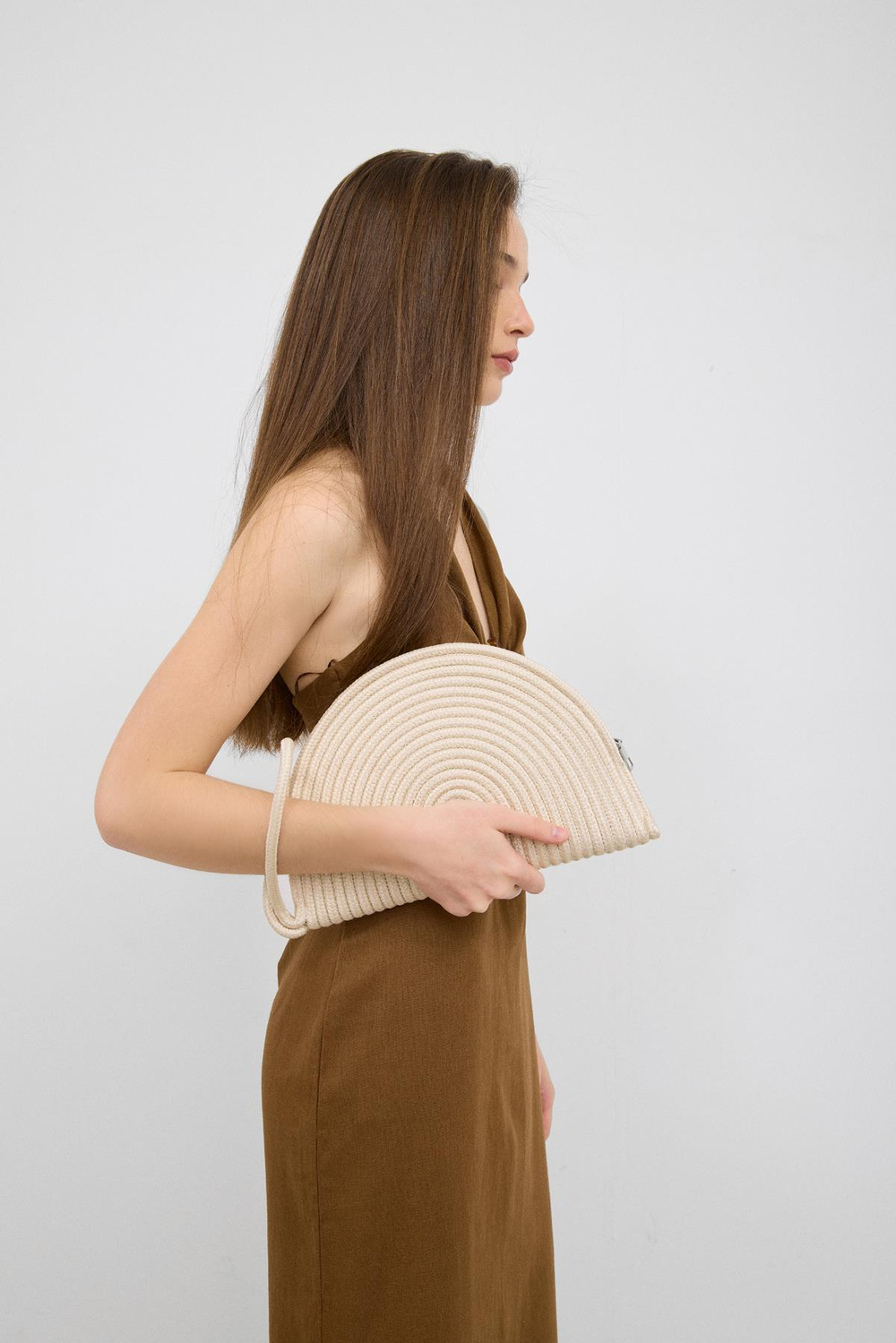 Most Hasır Clutch Çanta Krem