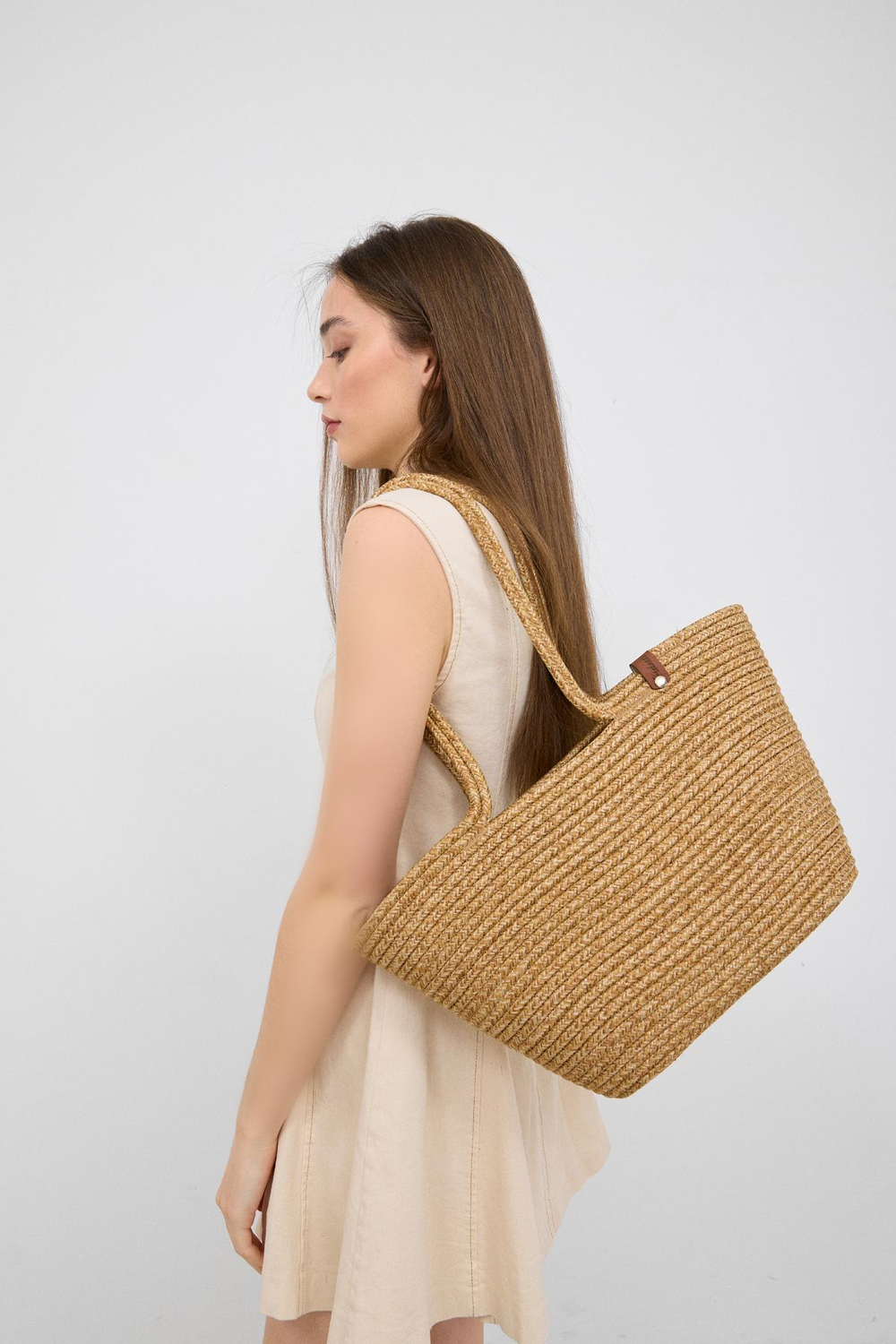 Dorena Handmade Hasır Omuz Çantası Vizon