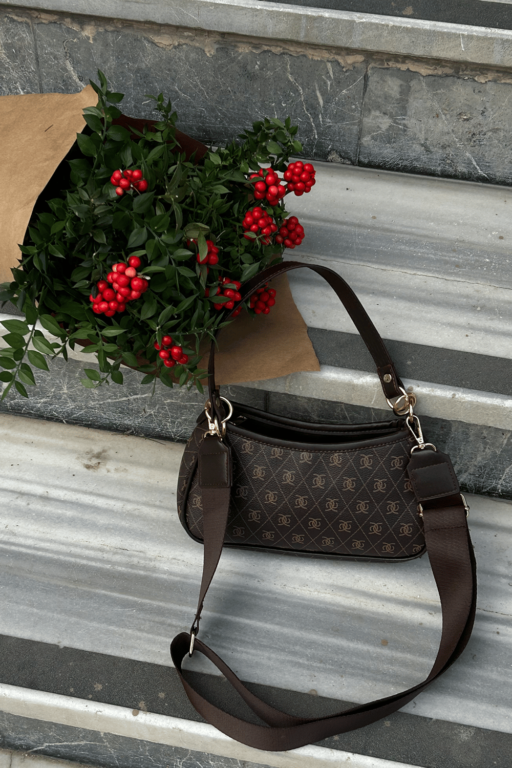 Farme Monogram Baget ve Çapraz Çanta Kahverengi