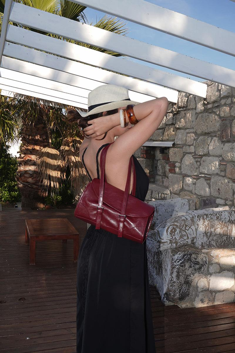 Lue Vintage Baget Çanta Bordo
