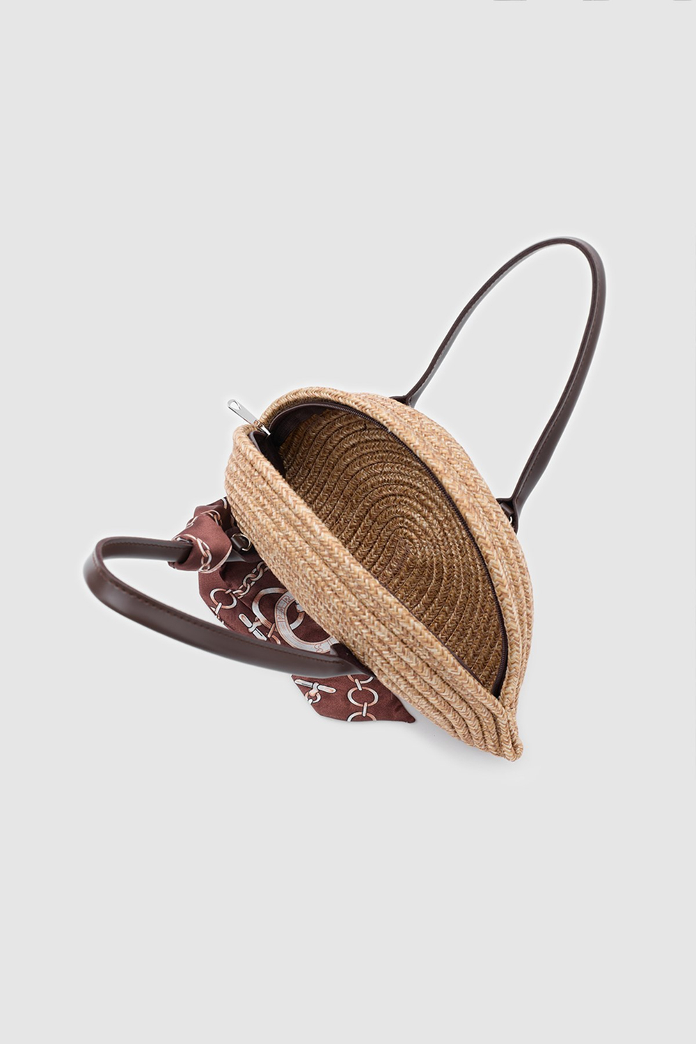 Sunset Fularlı Hasır El ve Çapraz Çanta Kahve