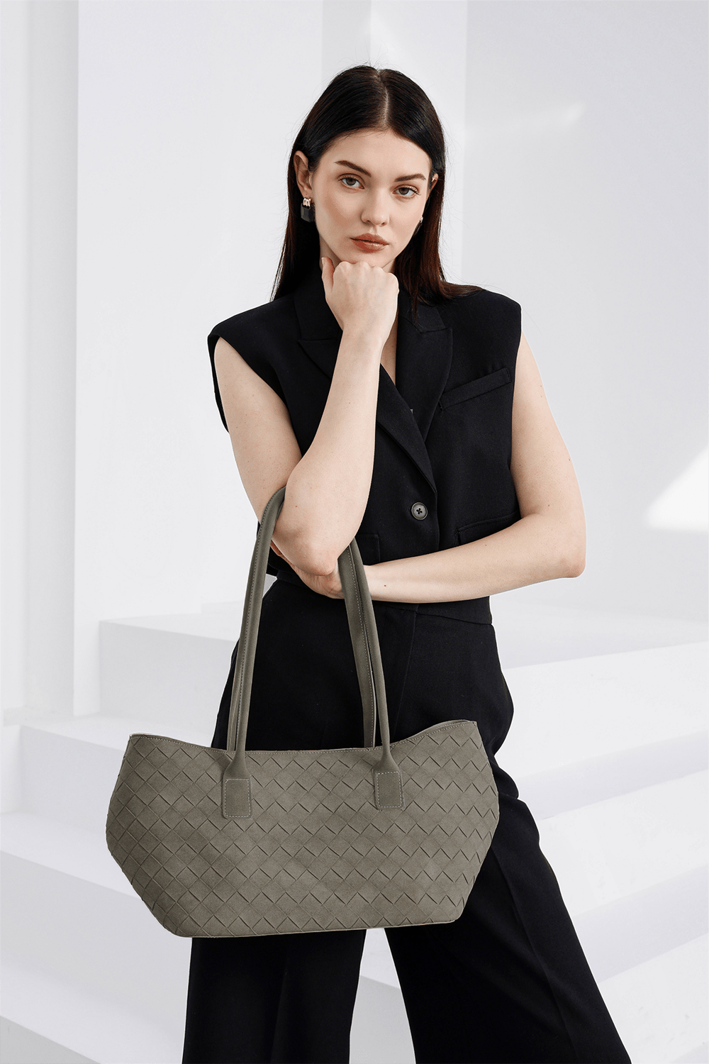 Veneta Süet Shopper Omuz Çantası Vizon